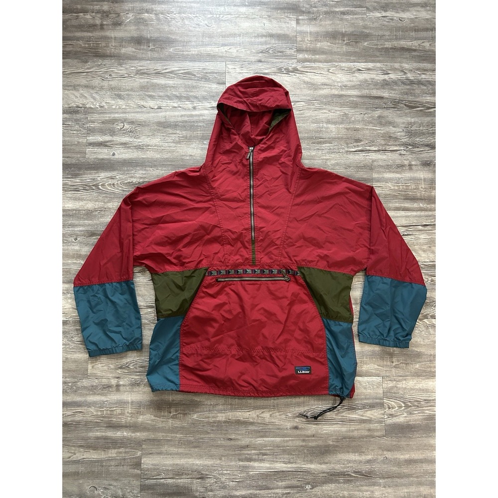 Vintage 90s LL Bean Anorak Jacket Aztec Size XL Red Pullover 80s Color Block